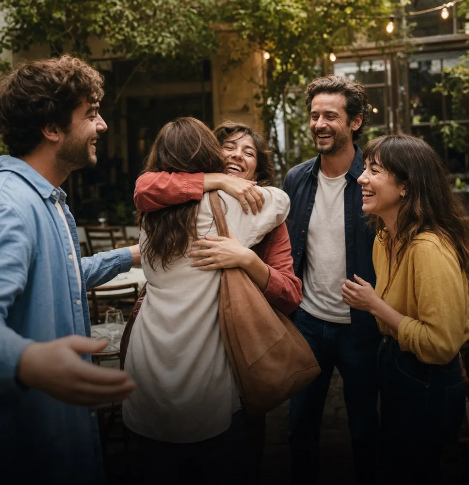 Un groupe d’amis réunis dans une maison pour un week-end